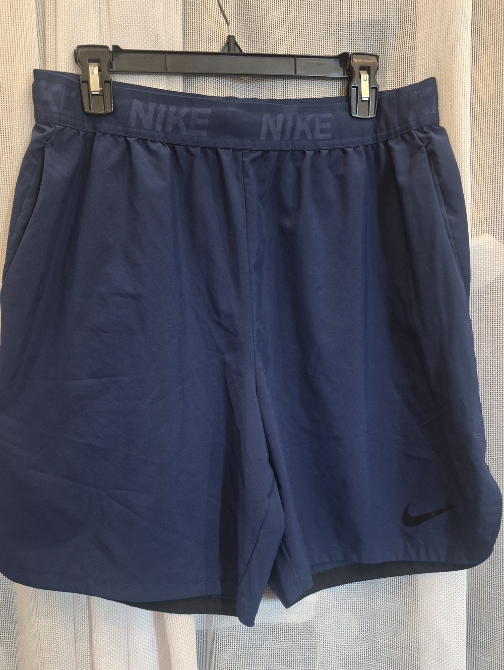 Nike Men’s Dark Blue Athletic Shorts with Black Swoosh